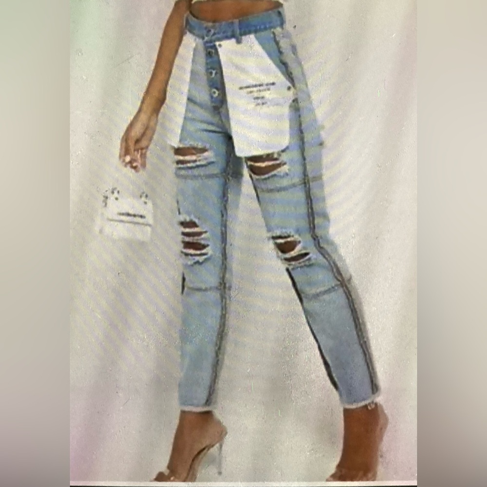 Maniere De Voir Light Blue and White Ankle Jeans